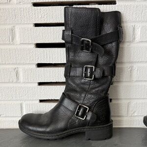 Born Black Leather Combat Boots with Buckles